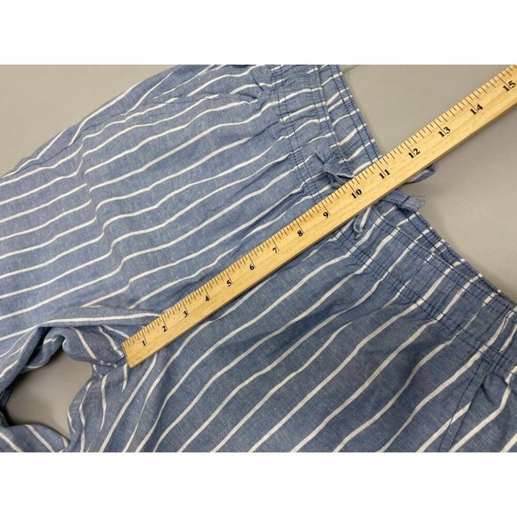 Serra Linen Blend Stripe Blue Womens Pants size Medium Lagenlook Pull on Elastic - Picture 7 of 13